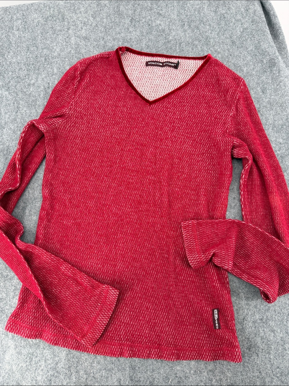 Volcom Stone Becca I wanna reck ya long sleeve red textured soft shirt size S